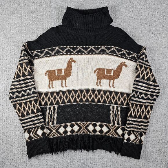 Zara Fancy‎ Collection Girls Alpaca Print Turtleneck Knit Sweater Fringed - Picture 2 of 8